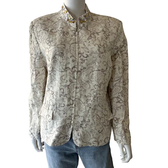 Alfred Dunner Womens Zip-up Jacket. Gray & White Print - Picture 1 of 13
